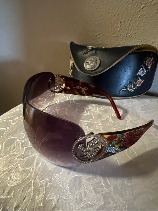 Ed Hardy Accessories - Ed Hardy Purple Shield Sunglasses with Tortoiseshell Temples
